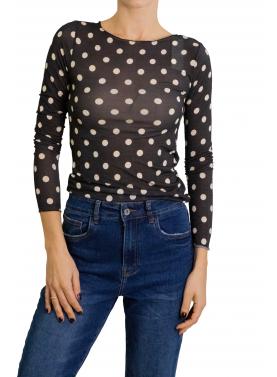 Maglia misto cashmere con pois scollo a barca 